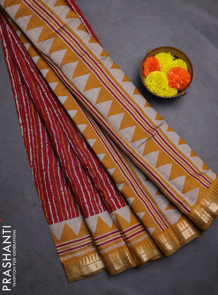 Maroon & Mustard Yellow Semi Maheshwari Cotton Saree