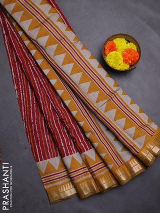 Maroon & Mustard Yellow Semi Maheshwari Cotton Saree