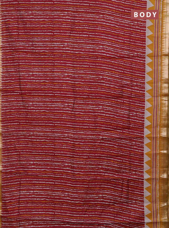 Maroon & Mustard Yellow Semi Maheshwari Cotton Saree