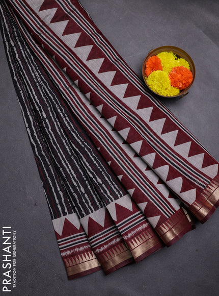 Mustard Yellow & Maroon Semi Maheshwari Cotton Saree