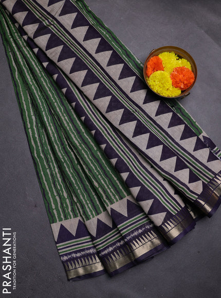 Green & Navy Blue Semi Maheshwari Cotton Saree