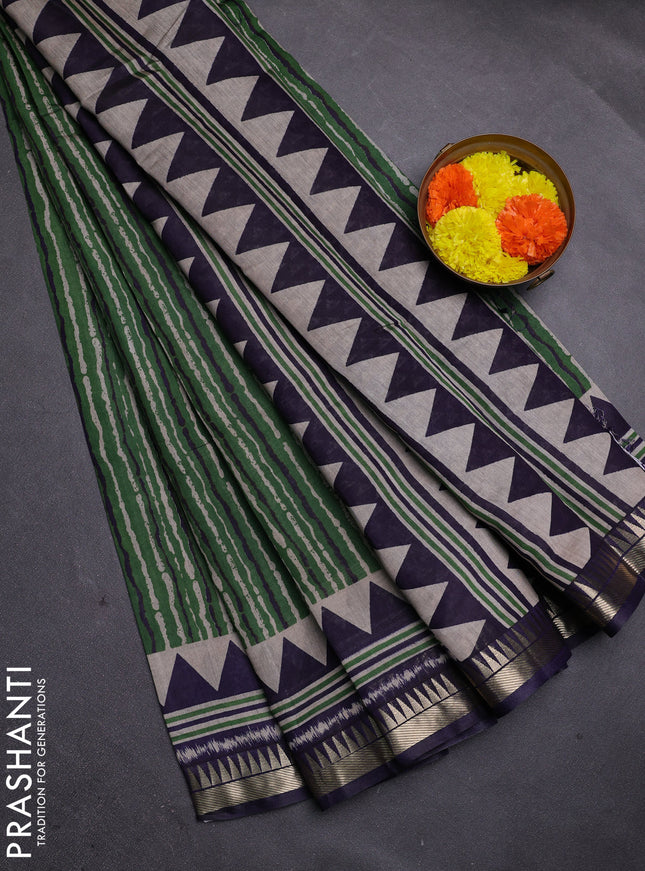 Green & Navy Blue Semi Maheshwari Cotton Saree