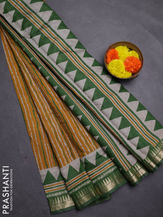 Mustard Yellow & Green Semi Maheshwari Cotton Saree