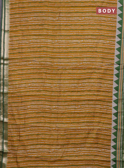 Mustard Yellow & Green Semi Maheshwari Cotton Saree