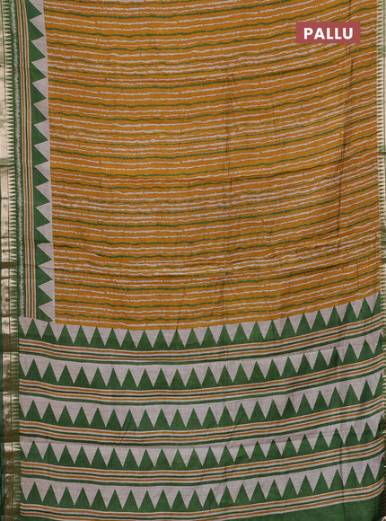 Mustard Yellow & Green Semi Maheshwari Cotton Saree