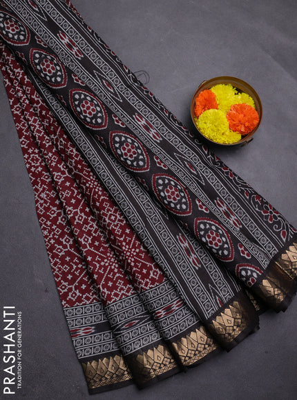 Maroon & Black Semi Maheshwari Cotton Saree