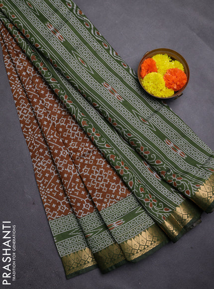 Mustard Yellow & Green Semi Maheshwari Cotton Saree