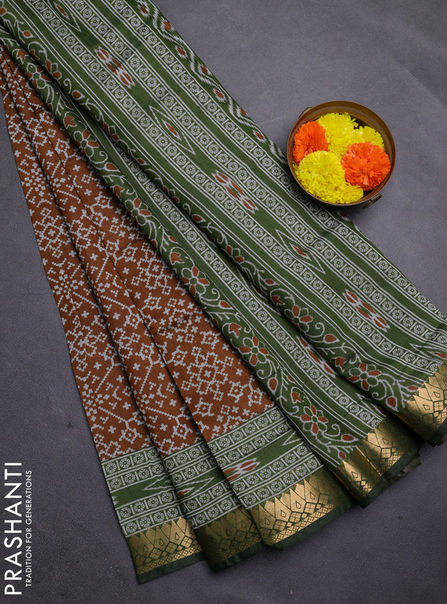 Mustard Yellow & Green Semi Maheshwari Cotton Saree