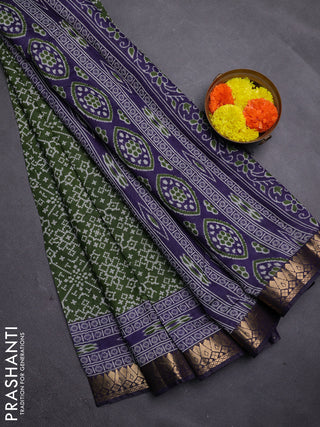 Green & Navy Blue Semi Maheshwari Cotton Saree