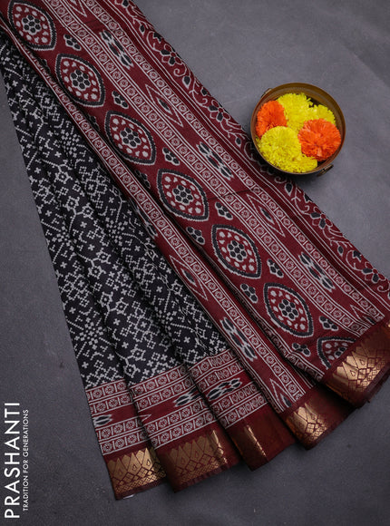 Black & Maroon Semi Maheshwari Cotton Saree