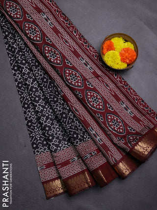 Black & Maroon Semi Maheshwari Cotton Saree