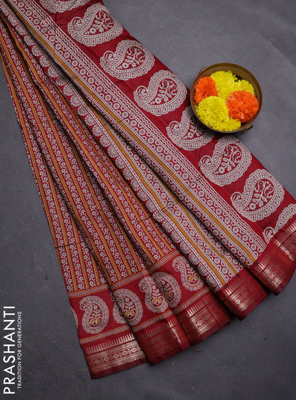 Maroon Semi Maheshwari Cotton Saree