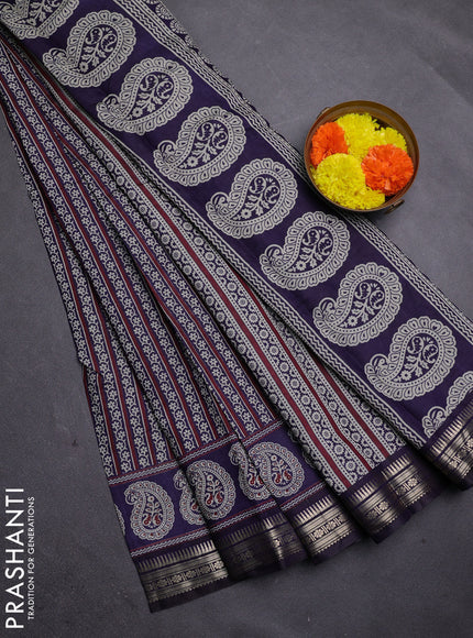 Navy Blue Semi Maheshwari Cotton Saree