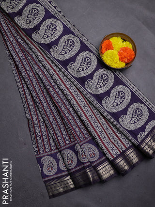 Navy Blue Semi Maheshwari Cotton Saree