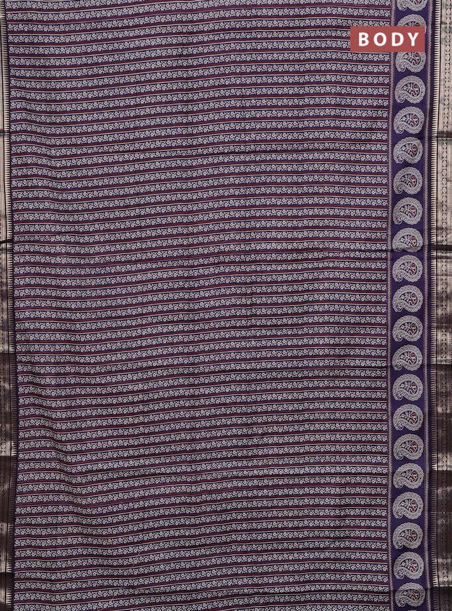Navy Blue Semi Maheshwari Cotton Saree