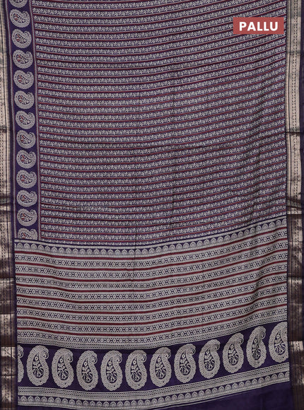 Navy Blue Semi Maheshwari Cotton Saree