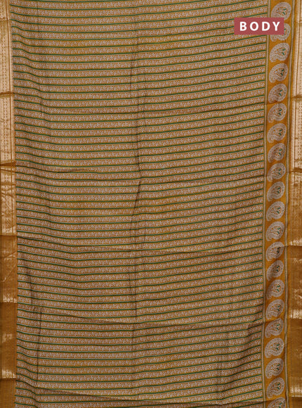 Green & Mustard Yellow Semi Maheshwari Cotton Saree