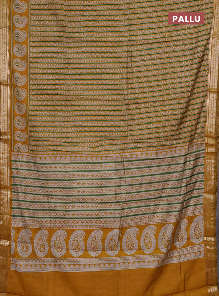 Green & Mustard Yellow Semi Maheshwari Cotton Saree
