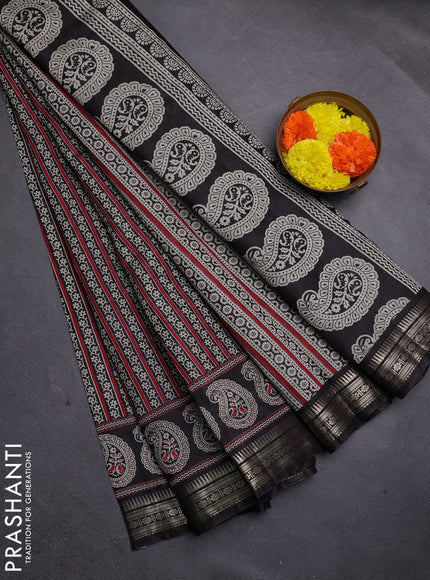 Maroon & Black Semi Maheshwari Cotton Saree