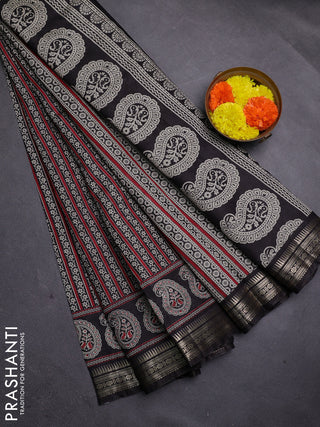 Maroon & Black Semi Maheshwari Cotton Saree