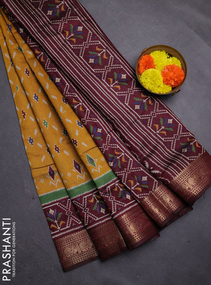 Mustard Yellow & Maroon Semi Maheshwari Cotton Saree