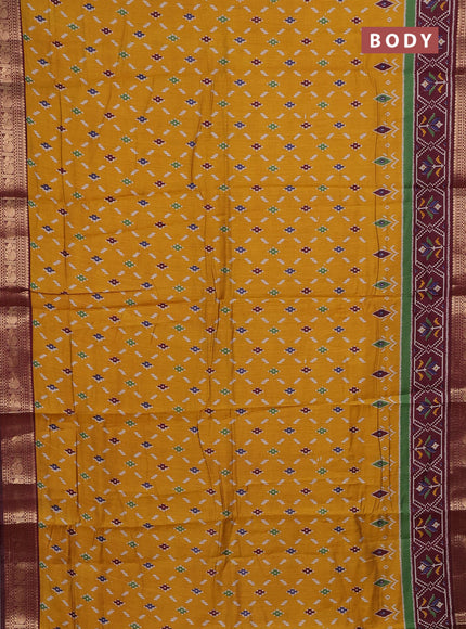 Mustard Yellow & Maroon Semi Maheshwari Cotton Saree
