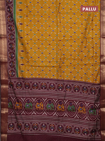 Mustard Yellow & Maroon Semi Maheshwari Cotton Saree
