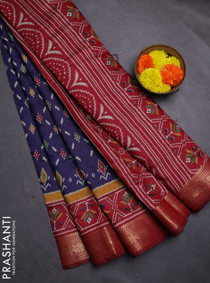 Navy Blue & Maroon Semi Maheshwari Cotton Saree