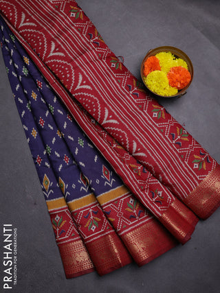 Navy Blue & Maroon Semi Maheshwari Cotton Saree