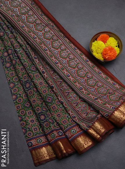 Green & Rust Semi Maheshwari Cotton Saree