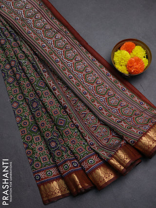 Green & Rust Semi Maheshwari Cotton Saree