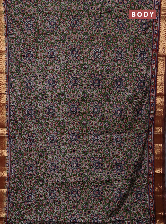 Green & Rust Semi Maheshwari Cotton Saree