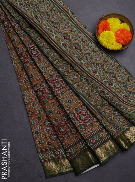 Mustard Yellow & Green Semi Maheshwari Cotton Saree