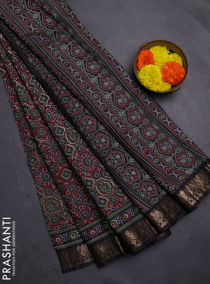 Maroon & Black Semi Maheshwari Cotton Saree