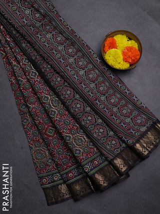 Maroon & Black Semi Maheshwari Cotton Saree