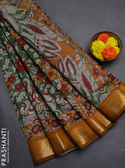 Green & Mustard Yellow Semi Maheshwari Cotton Saree