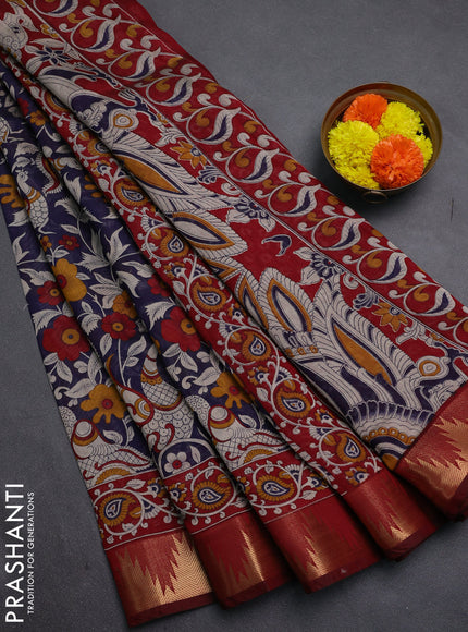 Navy Blue & Maroon Semi Maheshwari Cotton Saree