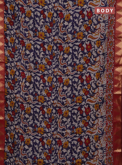 Navy Blue & Maroon Semi Maheshwari Cotton Saree