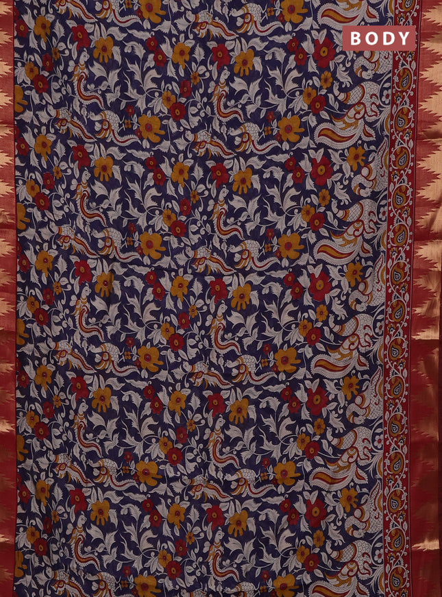 Navy Blue & Maroon Semi Maheshwari Cotton Saree