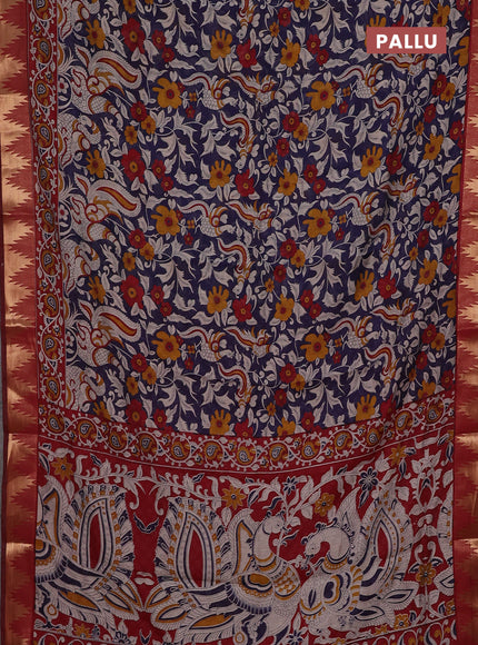 Navy Blue & Maroon Semi Maheshwari Cotton Saree