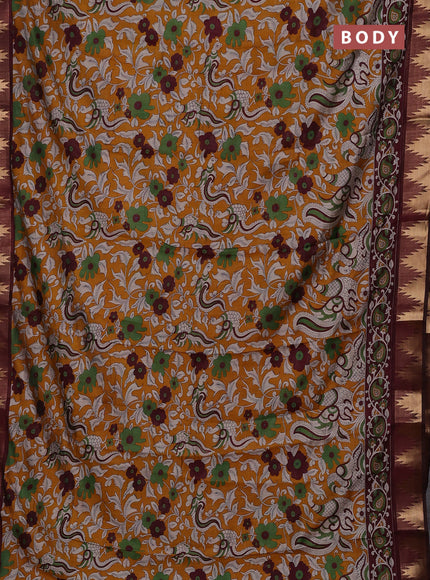 Mustard Yellow & Maroon Semi Maheshwari Cotton Saree