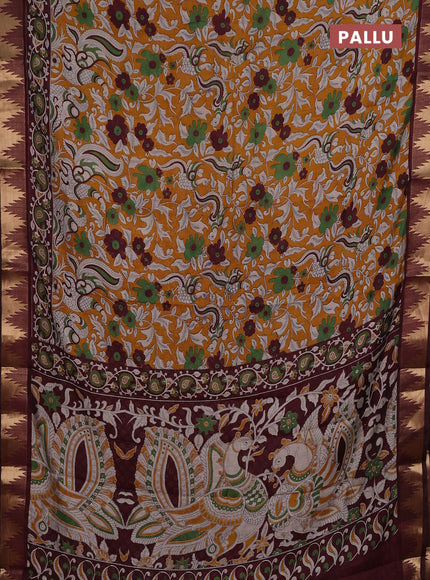 Mustard Yellow & Maroon Semi Maheshwari Cotton Saree