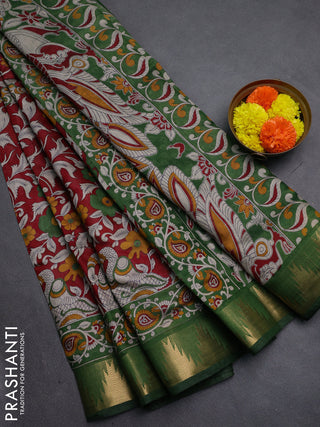 Red & Green Semi Maheshwari Cotton Saree