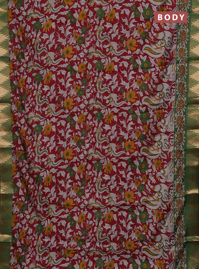 Red & Green Semi Maheshwari Cotton Saree