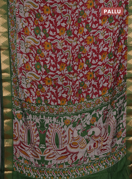 Red & Green Semi Maheshwari Cotton Saree