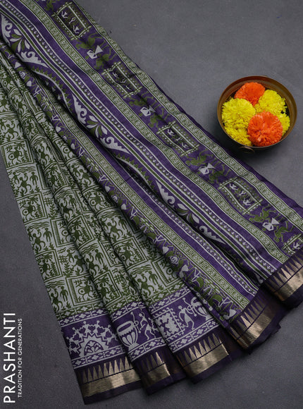 Green & Violet Semi Maheshwari Cotton Saree