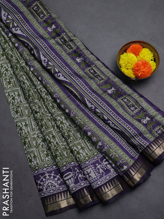 Green & Violet Semi Maheshwari Cotton Saree