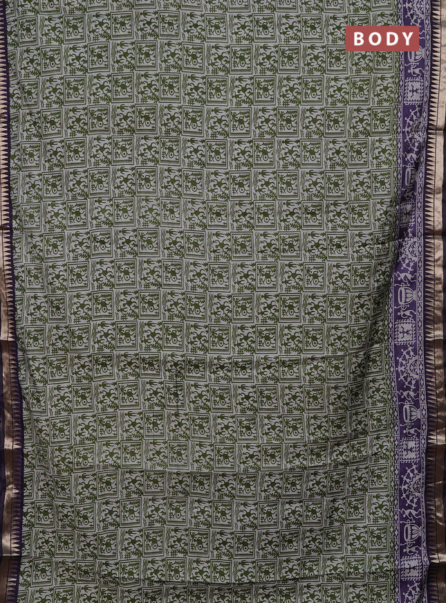 Green & Violet Semi Maheshwari Cotton Saree