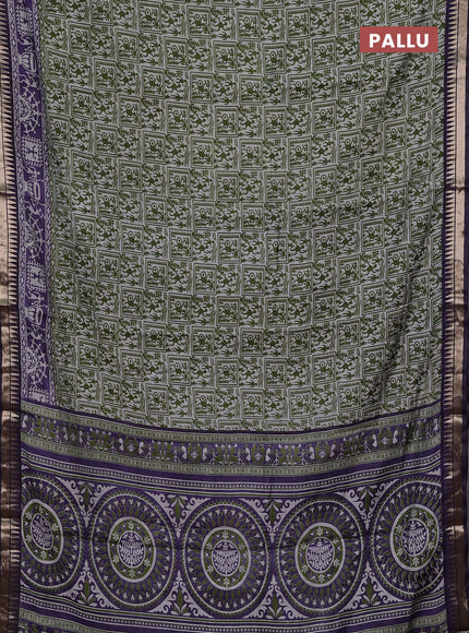 Green & Violet Semi Maheshwari Cotton Saree