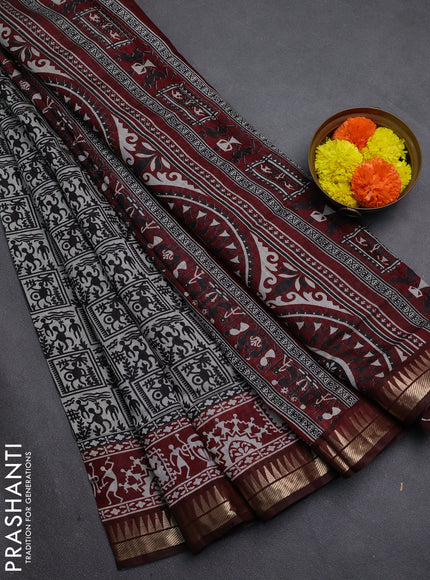 Black & Maroon Semi Maheshwari Cotton Saree